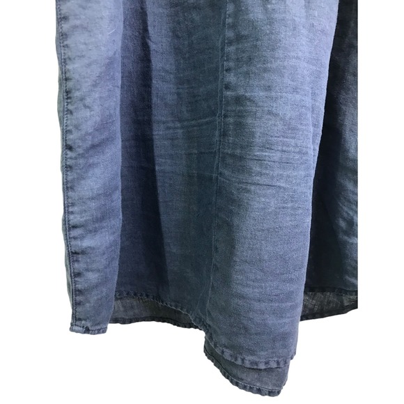 C&C California Mini Dress Womens M Blue Linen Sleeveless Keyhole Front High Neck - Picture 7 of 8